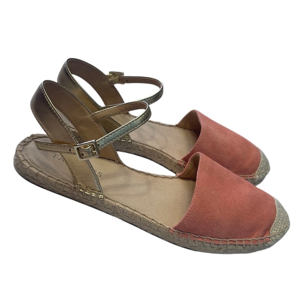 Talbots Pink Suede Espadrilles Womens Size 6.5 Ankle Strap Summer Flats Coastal